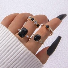 Cross-Border Luxury Accessories Geometric Gemstone Ring Colorful Inlaid Diamond Four-Piece Ring Set - 23643-xanh - Xem 7