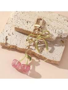 1个女士新款樱桃蝴蝶结金属钥匙扣，时尚蝴蝶结配饰，简约ins风包包挂饰 - 彩色 - 查看 14