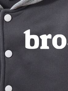 Tween Boy Letter Print Contrast Color Single-Breasted Hooded Jacket And Pants Casual Suit - Grey - View 4