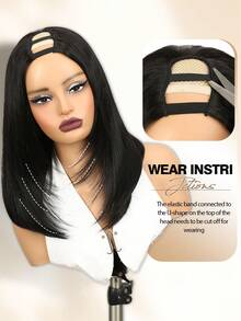 Layered Cut Straight U Part Black Layers Wig Yaki Straight Synthetic Glueless 24inch And 14 Inch Bob Short U Part Bob Wigs For Black Women No Leave Out No Sew In No Glue Clip In Half Wigs - Black - View 7