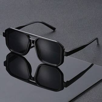 1 Pair Retro Futuristic Dual-Bridge Sunglasses, Solid Color Bohemian Style Unisex Glasses Suitable For Beach, Driving, Daily Wear, Photography, Vacation, And An Ideal Gift For People