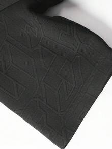 1件男士3D压纹圆领短袖T恤，夏季休闲套头衫，低调复古风格，可机洗 - 黑色 - 查看 8