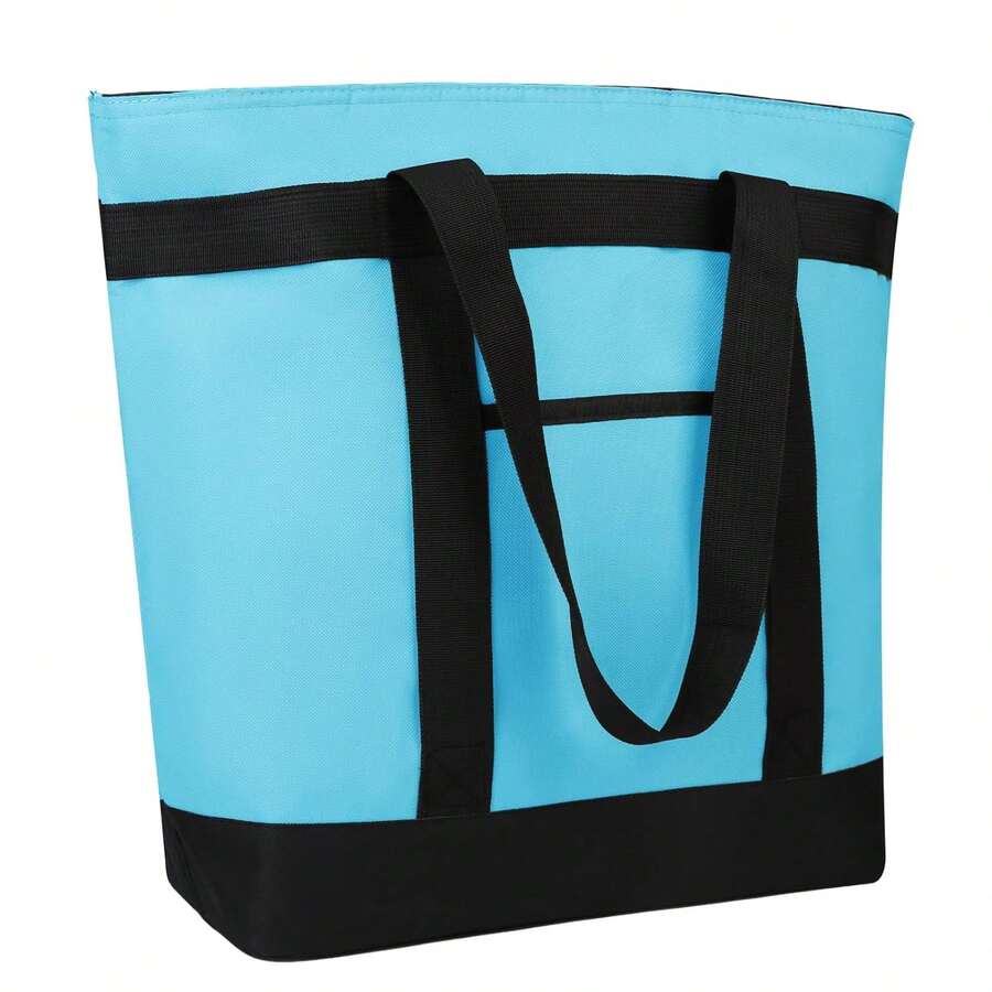 Insulated Cooler Tote Bags, Waterproof Design, Soft Totes With Top Zipper And Sided Pockets For Grocery Shopping Travel Beach, Large Leak Proof Food Delivery Bag Frozen/Thermal Foods - 藍色 - 查看 1