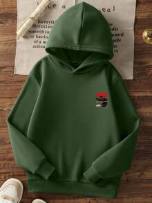 Sweatshirt Pullover Anak Laki-Laki Motif Supercar & Balap dengan Bendera Kotak-kotak di Bagian Belakang, Sweatshirt Streetwear Lengan Panjang Longgar dengan Grafis Huruf Passion Club - Hijau - View 4
