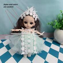 New 6.3inch Fashion Girl Doll 1/8 BJD Doll Cute Madeup Movable Jointed Nude Body OB11 Kawaii Cartoon Animation 3D Real Eye Comic FaceKawaii Doll Costume Party Gift Fashion Beautiful Gauze Dress Doll