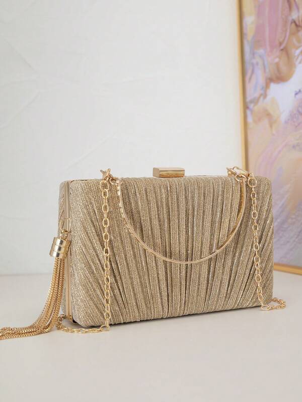 Fashionable & Elegant Glitter Tassel Decor Evening Clutch Bag For Party