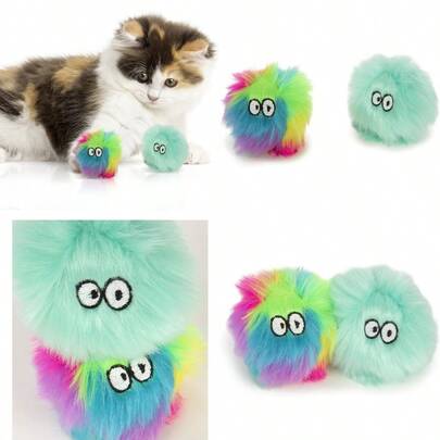 2 Count Fuzzy Friends Plush Catnip Ball Cat Toys - Rainbow/Turquoise 2 Count