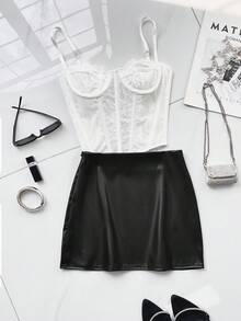 Fustă mini bodycon din piele PU pentru femei, stil retro american, sexy, negru solid, pentru toate anotimpurile, fustă de petrecere și festival