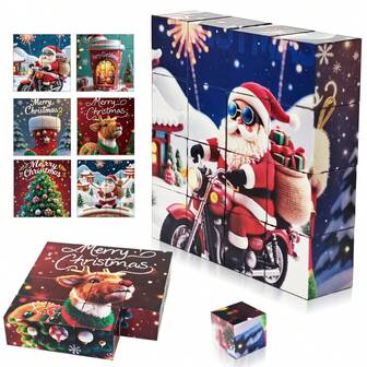 16PCS Magnetic Building Block Toy, Stacked Magnetic Building Block Cartoon Pattern World, STEM Children's Sensory Building Block Toy Gift, Educational Puzzle Set With 3D Christmas Design, Christmas Gift/Birthday Gift