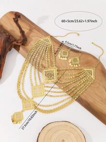 1 Set Of Exquisite Gold-Tone Multi-Layered Bib Necklace For Women, Perfect For Parties And Events - Gold - View 2