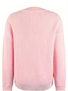 [Casual Pullover Sweater] Women's Casual Pullover Sweater With Button Detail - Soft Round Neck Long Sleeve Solid Color Cozy Fall Winter Tops, Sweater, Autumn Wardrobe, Durable Knitwear - 粉色 - 查看 6