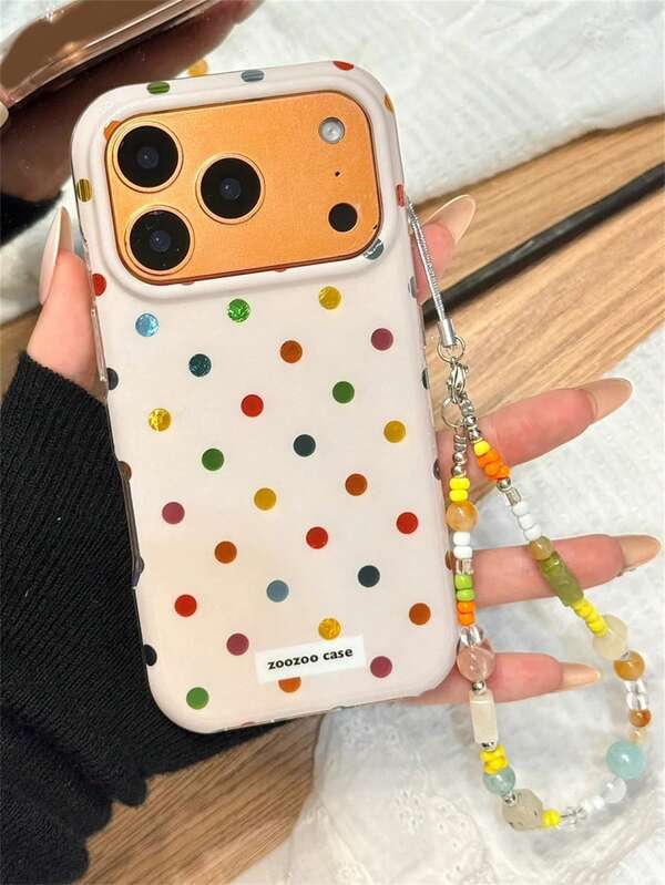 Simple Cute Shiny Colorful Polka Dot Glacial Pattern Artistic Phone Case Compatible With IPhone 17 Pro Max 17 Pro 17 16 Pro Max 16 Pro 16 15 Pro Max 15 Pro 14 Pro Max 14 Pro 13 12 Pro Max 11 16 15 14 Plus With Luxury Lovely Bracelet Wristband Soft Back Cover
