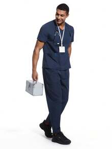Cimmuovere Scrubs For Men Set - V-Neck Scrub Top And Cargo Pants - 5 Pockets Men Scrubs Set Men's Uniform Medical Uniform