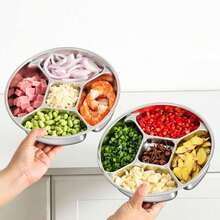 Food Dipping Plate 304 Stainless Steel Kitchen Food Preparation Tray 5 Grid Fall-Resistant Dinner Plate Round Snack Tray Fruit - Multicolor - View 6
