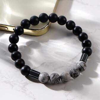 1件/哥特式/复古个性化/黑铁胆石砂黑玛瑙铁男士手链，送给他一件时尚的男士配饰，时尚简约百搭/男士首选礼物