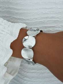 Set de 5 piezas/1 set de pulseras tipo brazalete abiertas con diseños geométricos, florales y retorcidos en estilo bohemio elegante y vintage, adecuadas para uso diario, fiestas, vacaciones, una opción de regalo perfecta para mujeres - Plateado - Ver 7