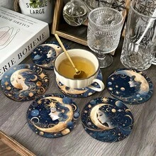 1 bộ/6 miếng lót ly gỗ, thiết kế Nữ thần Mặt trăng cá nhân hóa, thảm cà phê cách nhiệt, thích hợp cho quán bar, tụ họp tại nhà, quán cà phê, văn phòng, mọi dịp, trang trí nhà cửa - Tấm lót ly hình tròn bằng gỗ - Xem 3