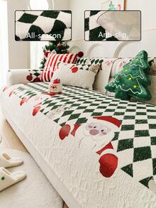 1pc Christmas Sofa Cover, Soft & Comfortable, Can Be Spread Or Draped, Dust-Proof And Easy To Clean, Machine Washable, Pet Furniture Protector, Suitable For 2/3/4 Seater Sofas (Multiple Sizes Available), Suitable For Autumn Decor, Room Decor, Back To School, School Supplies - Green - View 4