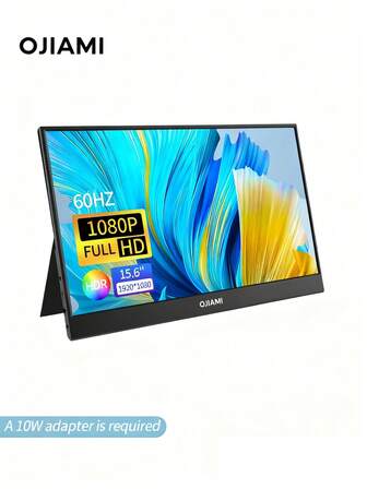 15.6英寸便携式显示器，16:9比例，全高清1920*1080P IPS笔记本电脑显示器，全高清USB-C接口，支持FreeSync高清视频游戏显示器，适合旅行和办公使用，也可用于游戏电脑、游戏显示器和显示器屏幕扩展器。