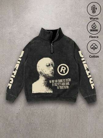 复古海报男士拉链连帽衫