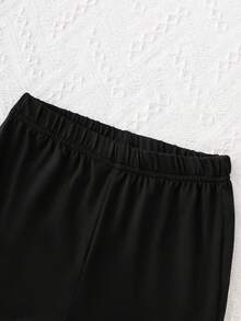 Conjunto de sudadera de cuello redondo con estampado de corazón y pantalones acampanados de unicolor suave para niñas, otoño/invierno - Rosa - Ver 8