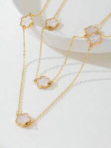 1pc Minimalist Creative Versatile Delicate Four-Leaf Clover Layered Necklace - Multicolor 2 - View 2