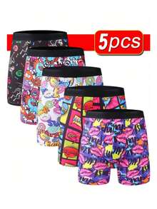 5-Pack Plus Men's Patterned Panties - Breathable, Quick Dry, Elastic Swimming Pants With Fun Graffiti Designs For Beaches And Sports - Mixed Color - View 12