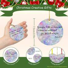 2025 1pc 2D Ceramics Souvenir 2.9 Inch My Sacrifice O God Is A Broken Spirit Merry Christmas Ceramics Souvenir Single-Side Print Inspiring Positive Quotes Ceramic Tree Xmas Ornament Memorable Keepsake - 粉紅白色 - 查看 4