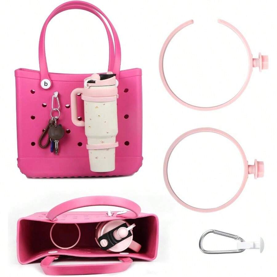 Cup Holder, Plastic Holder Fits 30 40oz, Portable Accessories Compatible With Bogg Bags Simply Beach Tote Bag Pink - Hồng - Xem 1