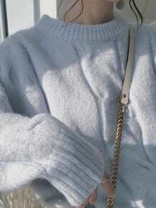 2025 Winter New Women's Casual Crew Neck Knit Sweater, Sweet And Gentle Style, Suitable For Daily Wear - Baby Blue - View 2