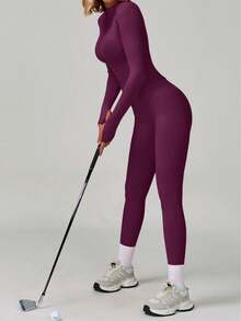 Yefecy Women's Street Style Fitness Set, Zip-Up Jacket Paired With Butt-Lifting Leggings, Fashionable Pieces Suitable For Gym To Street - Bold Plum - View 6