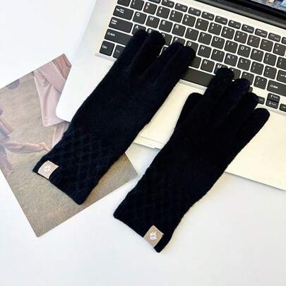Guanti in lana da donna, versatili e caldi, invernali, in maglia di lana piegata, con touchscreen, versatili per uso interno ed esterno