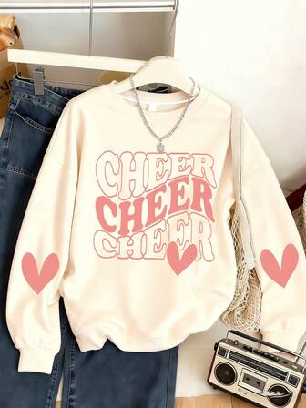 Tween Girls' Cute Slogan Print Crewneck Sweatshirt.Soft And Machine-Washable, Casual And Fashionable, Suitable For Travel, Party And Campus Wear.Suitable For School, Vacation And Shopping Outfits