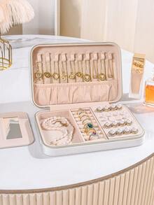 1pc Premium Velvet Zipper Jewelry Box, Earring Necklace Ring Organizer Case, Large Capacity Velvet Jewelry Storage Box, Unique Gift For Women, Girlfriend, Sister, Bridesmaid - Multicolor - View 8