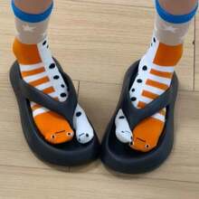 1 Pair Women's Cute & Quirky Toe Separator Mid-Calf Socks, Abstract Ugly Cute, Girlfriend, Aquarium Fish Themed Socks - Multicolor - View 7