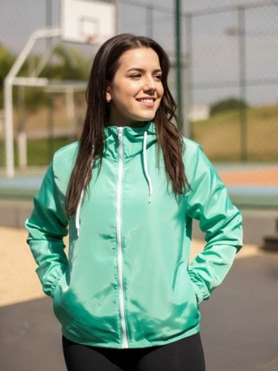 Women's Windbreaker Jacket Without Lining In Memory Fabric With Water-Repellent Hood - 薄荷綠 - 查看 1