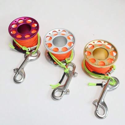 20m/787.40in Diving Reel, Aluminium Alloy Large Spool, Finger Reel With Carabiner For Underwater Diving, Snorkelling