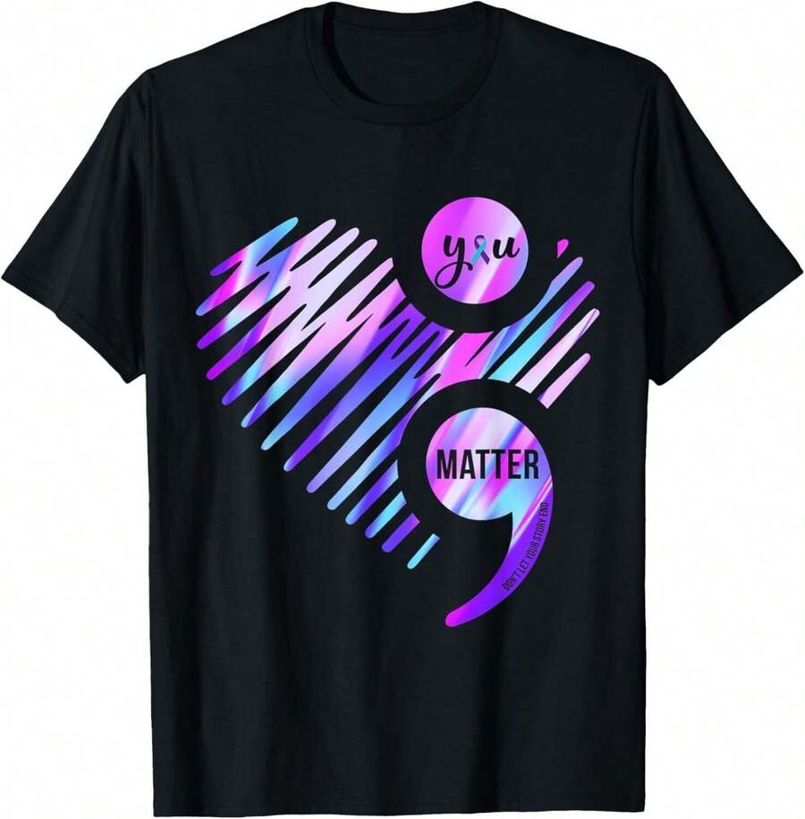 You Matter Suicide Prevention Awareness Teal & Purple Ribbon T-Shirt - màu đen - Xem 1