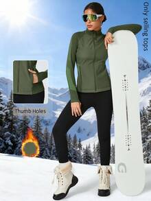 NcmRyu 1pc Women's Patchwork Sports Yoga Outdoor Jacket Winter - Army Green - View 1