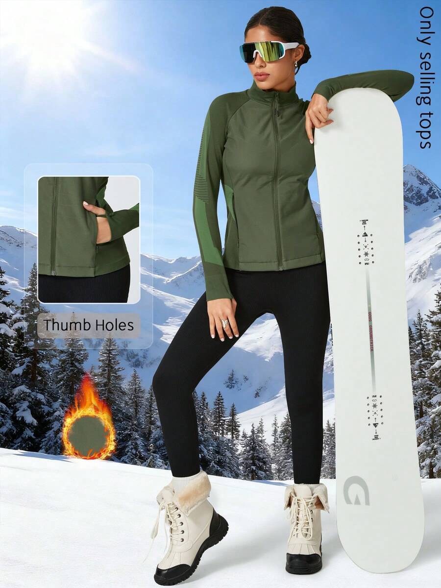 NcmRyu 1pc Women's Patchwork Sports Yoga Outdoor Jacket Winter - Army Green - View 1