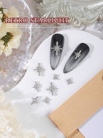 20颗和60颗珠子金银合金水钻星星美甲贴纸，日韩风ins风闪亮美甲金属宝石，Y2K金属极简主义星形美甲装饰，极简3D多功能美甲饰品，美甲宝石，美甲产品，美甲饰品，假指甲装饰配件