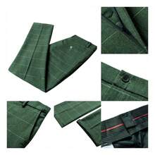 Mens Slim Fit Herringbone Tweed Wool Plaid Trousers Retro Dress Business Suit Pants - màu xanh lá - Xem 3