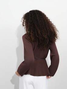 Áo len cardigan cổ chữ V tay dài có thắt lưng màu nâu - màu nâu - Xem 2