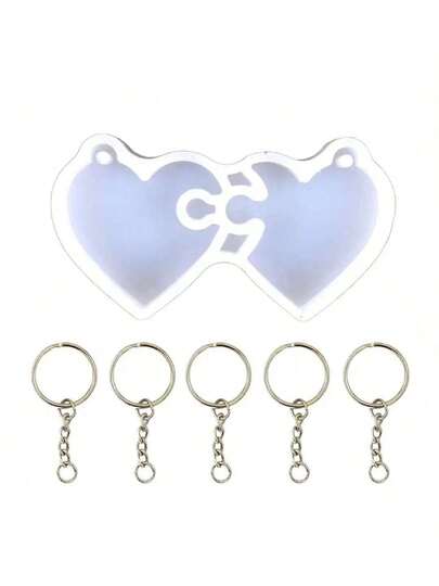 3/6Valentine's Day Jigsaw Heart Silicone Keychain Mould DIY Jewelry Pendant Making Tools Decorative Epoxy Earrings Molds