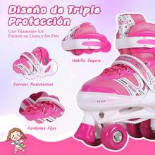Patines para Niños 3-12 Años Iniciantes, Diseño Profesional con Ajuste de Talla y Freno, Azul o Rosa, Ideal para Regalar - Rosa - Ver 3
