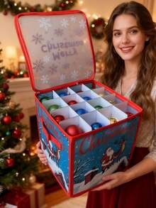 4-Layer Christmas Ornament Storage Box With Dividers And Handle, Holds Up To 64 Ornaments Up To 3 Inches In Diameter, Holiday Decoration Accessories Container, Christmas Decoration Storage Box, Ornament Storage, Decoration Storage Box, Plastic Ornament Storage Box, Christmas Storage Container