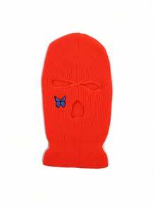 1pc Autumn/Winter Unisex Elastic Butterfly Hole Knit Hat, Warm Ski Mask Balaclava Cap, Fashion Street Hip Hop Beanie With Fabric Label, Y2K Warm Ski Mask Men Women Clothing Winter