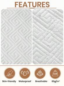 1pc Waterproof Fitted Sheet, Bedding, Bed Sheets, Plaid Fitted Sheet, Skin-Friendly Mattress Cover, Soft And Comfortable Bedding For Bedroom, Fall Decor, Halloween Decor, Room Decor, 11.8 Inch Deep Pocket Cooling Breathable Quilted Square Lattice Fitted Sheet For All Seasons, For Single, Twin, Full, Queen And King Size, Solid Color Mattress Protective Cover, Dustproof, Comfortable And Machine Washable, Halloween Gift, For All Season - 白色 - 查看 5