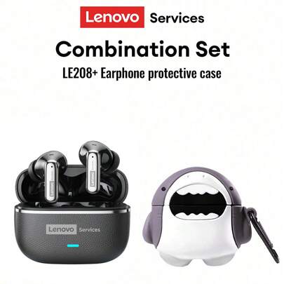 Lenovo 联想 LE208 简约商务蓝牙耳机及保护套套装，蓝牙 6.0 即时连接，低延迟，Hi-Fi 音质，ENC 智能降噪，超长续航，适用于智能手机和电脑的无线耳机，圣诞节、秋冬露营、节日必备配件