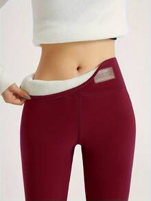 Women'S Warm Plush-Lined High Waist Leggings - Thermal Insulated Winter Pants With Elastic Waistband, Soft Plush & Smooth Outer Fabric, Casual & Casual Attire - Cozy Cold Weather Leggings Women's High-Waist Fleece-Lined Leggings - Warm Elastic Tights For Autumn And Winter, Women's Thickened Casual Sports Pants, Solid Color Non-See-Through Fabric, Shaping Legs, Thick And Warm, Suitable For Outdoor Activities, Running, Fitness, Yoga, Women's Fleece-Lined Leggings For Outer Wear, Winter Fleece-Thickened Plush Pants, Warm Home Pants, Washable, Suitable For Cold Weather, Soft Lining, Elastic Fabric - Đỏ - Xem 12